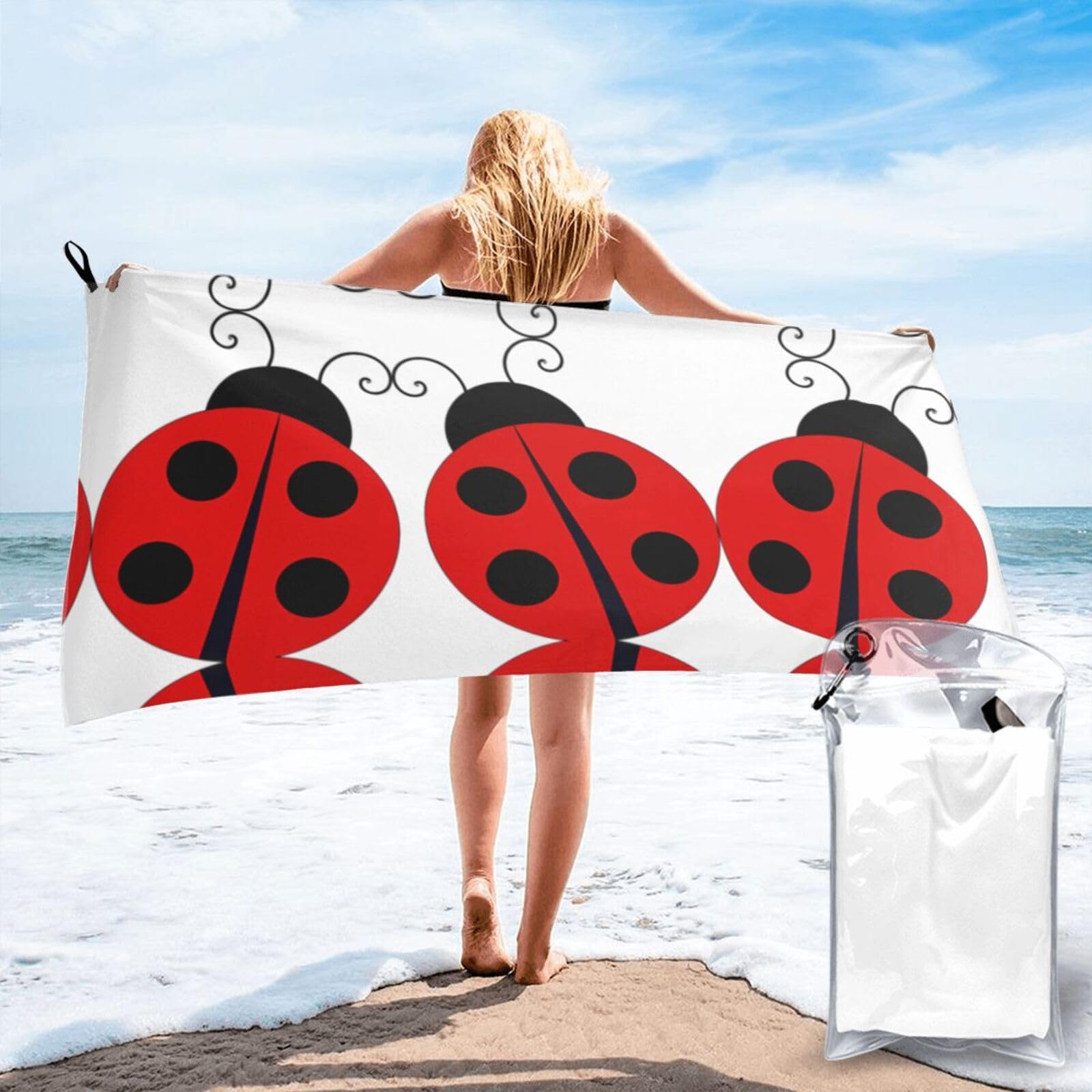 WYCZHY Ladybug Print Beach Towel Soft Quick Dry For Spa Pool Gym Vacation Travelers Women Men Adults Sauna Gift