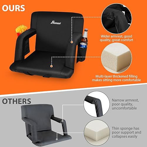 Miniatura 7 de Romswi 2 asientos de estadio extra anchos con soporte trasero, silla plegable con reposabrazos, 6 ángulos ajustables, sillas de estadio para eventos