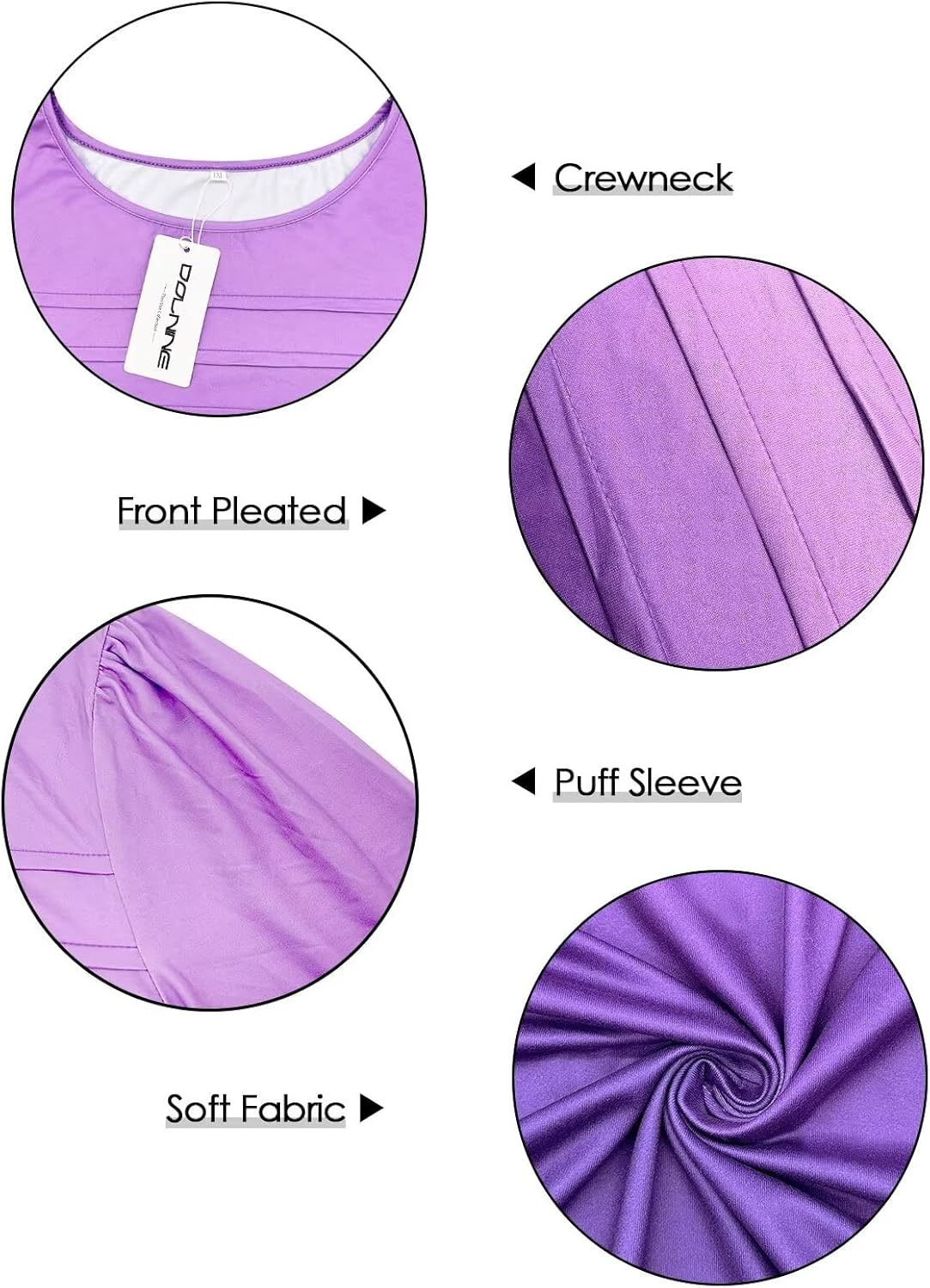 DOLNINE Plus Size Tops for Women Summer Puff Short Sleeve Shirts Casual Pleated Crewneck Tees - Image 3