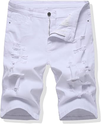 LONGBIDA Mens Ripped Shorts Jeans Loose Fit Classic Stretch Destroyed Casual Denim Short