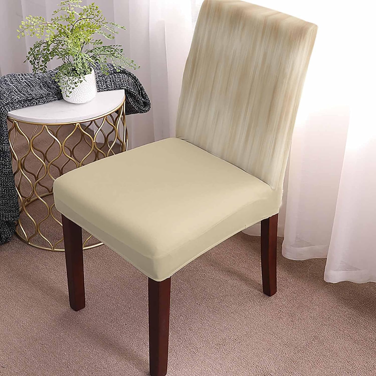 Orange Brown Dining Chair Covers Set of 2, Modern Abstract Art Ombre Striped Stretch Spandex Kitchen Chair Slipcovers Removable Washable, Parsons Protector for Wedding Party Living Room Baby Shower