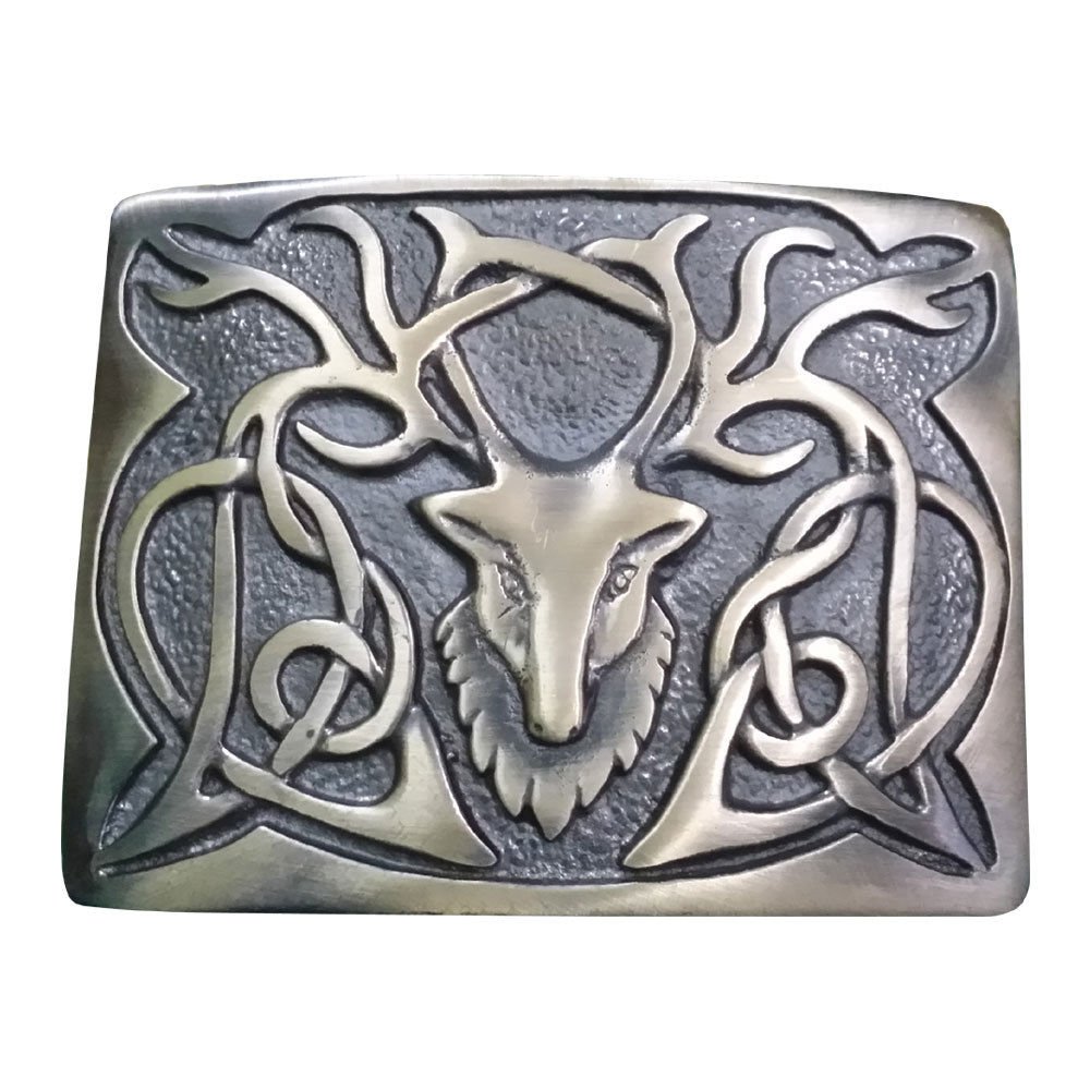 Scottish Highland Kilt Belt Buckle Stag Head Design Antique/Gold Finish (Antique)