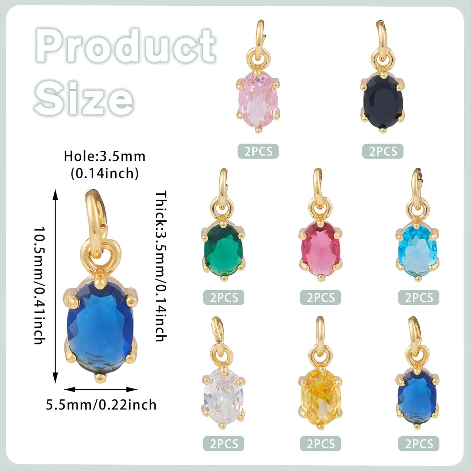 Beadthoven 16pcs Brass Micro Pave Cubic Zirconia Oval Charms 18K Gold Plated Oval Pendants Faceted Crystal Rhinestone Charms with Jump Rings for Jewelry Making Necklace Choker Earrings DIY Crafts - Image 3