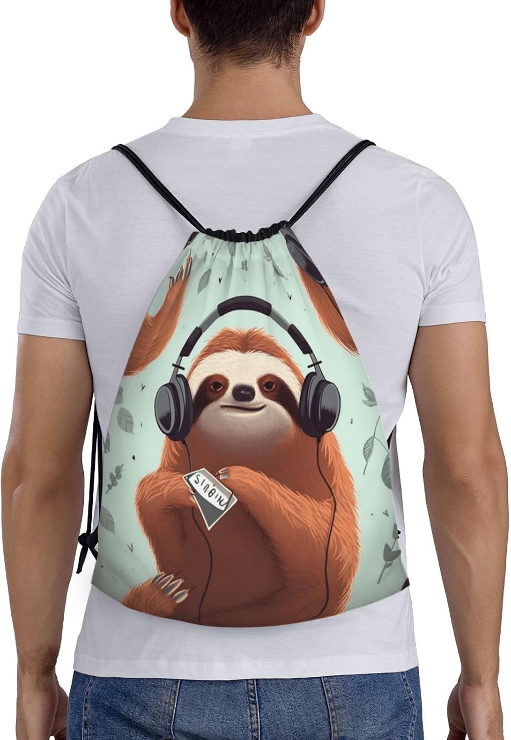 funny Cute Animal Sloth Music Drawstring Backpack Lightweight Drawstring Bag for Men Women Gym Bag Sports Cinch Bags Medium image 2