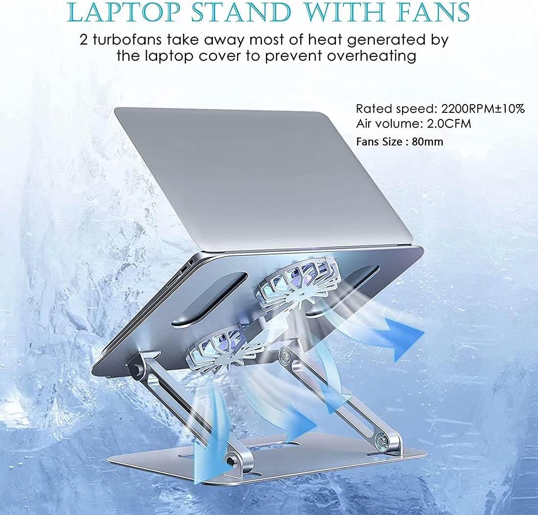 Adjustable Laptop Stand for Desk, Laptop Stand Ergonomic Keyboard Tray Computer Holder Aluminium Alloy Notebook Stand with Cooling Fan Compatible with Most Laptops Under 17 Inches