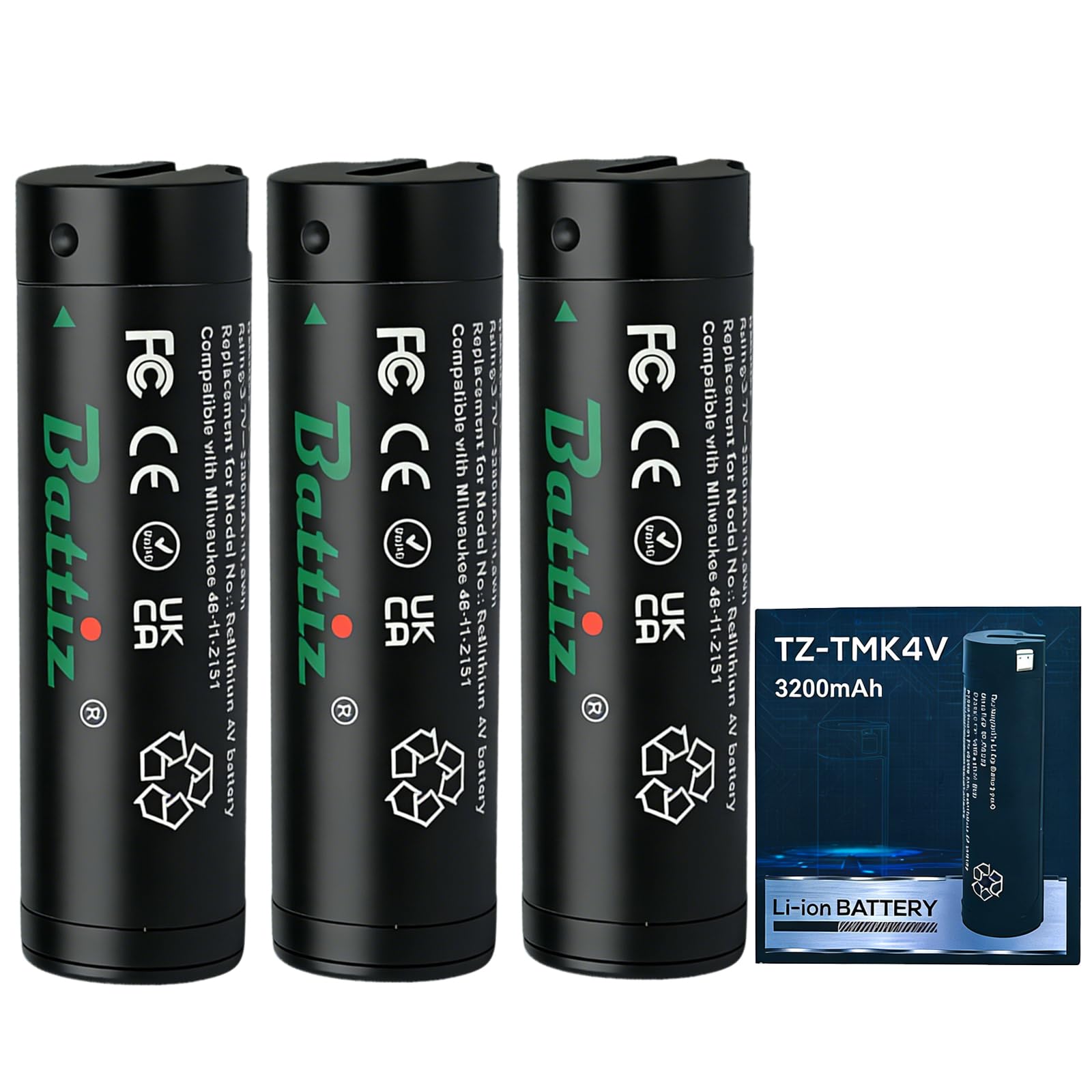 BATTIZ 3-Pack 3200mAh