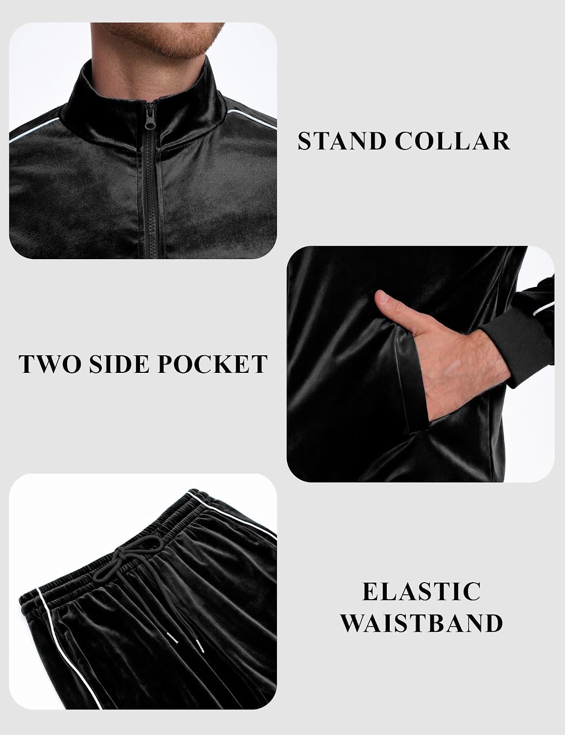 Velour Mens Tracksuits 2 Piece Sweatsuits Jogging Outfits for Men Leisure Full Zip Velvet Suit Jacket Pants Set