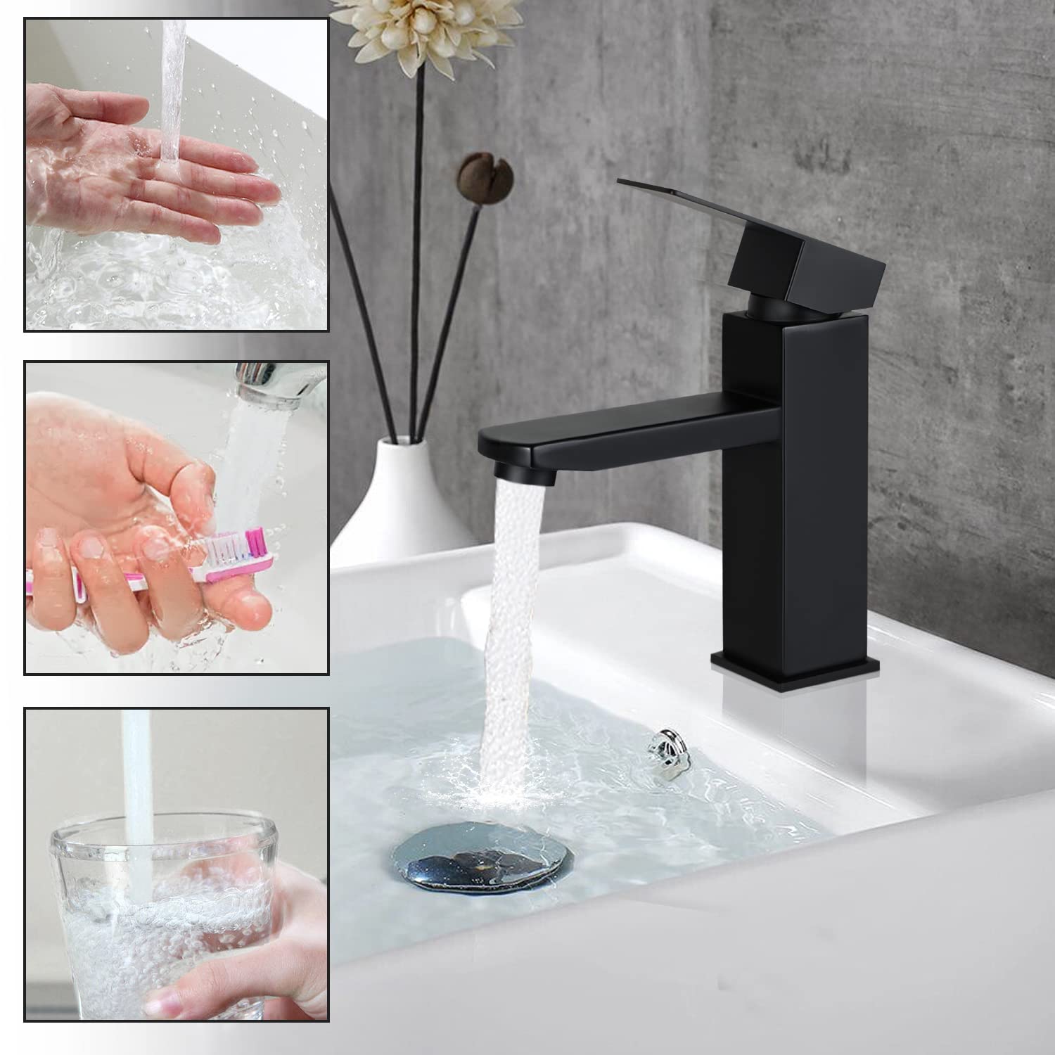 Wasserhahn Bad Waschtischarmatur Waschbecken - Armatur Schwarz Warm und Kaltwasserhahn Badezimmer Mischbatterie Hochdruck Waschtischwasserhahn Einhebelmischer Badarmatur für Garten Küche