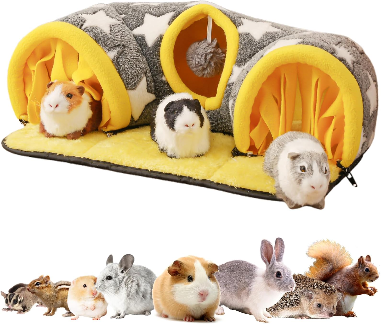 Avont Guinea Pig Hideout Tunnel, Small Animal Hideaway Play Tube Toys with Curtains, Soft Sleeping Bed House for Dwarf Rabbits Chinchillas Hamsters Hedgehogs Ferrets Bearded Dragons and Rats -Star
