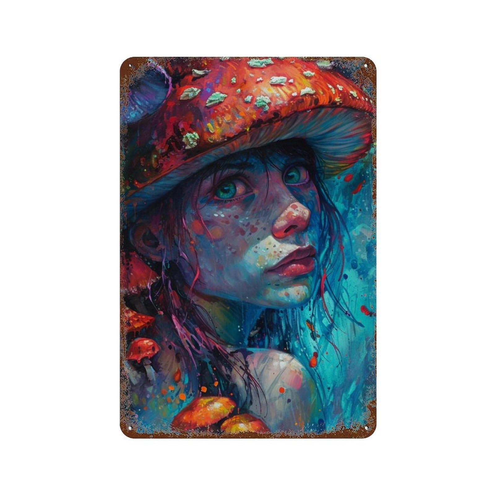 Mystical Mushroom Hat Art Print Vintage Metal Tin Sign 11.8"x7.9", Farmhouse Wall Decor for Garage, Bar And Workshop Decor