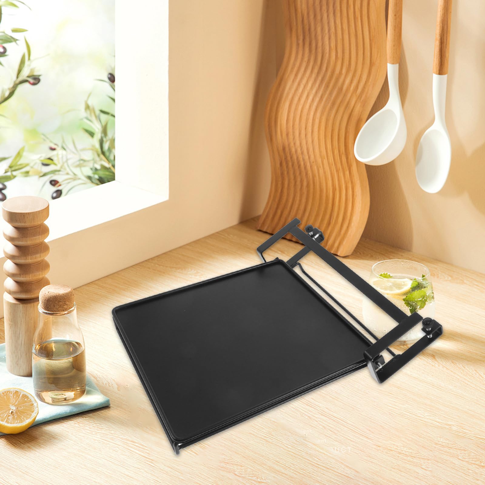 BETOOKY Étagère de Rangement Suspendue Pliable sans Perçage en Acier Carbone Noir, Gain de Place Dimensions 27,5x25x3,5cm Cuisine et Salle de Bain Adaptée pour Tiroirs et Garde-Manger