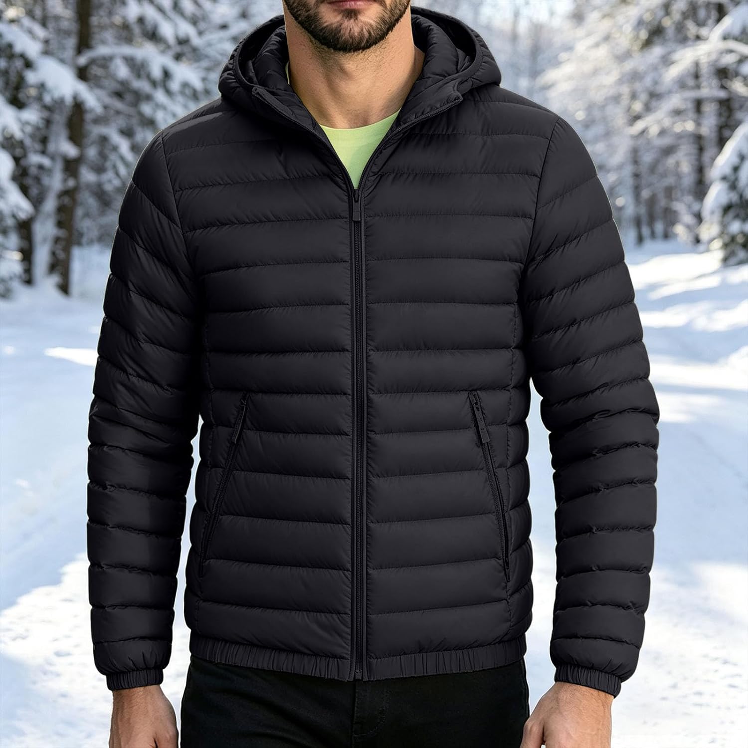 Men's Lightweight Puffer Jacket, Quilted Winter Warm Hooded Coat