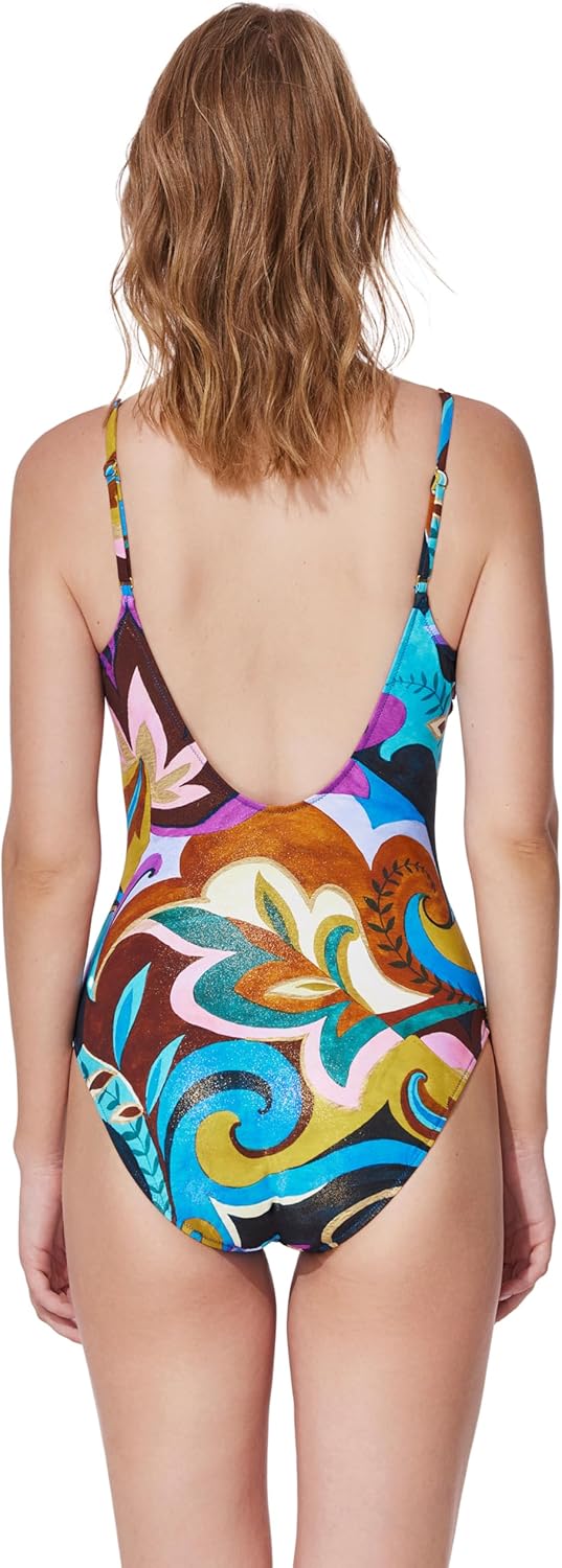 Gottex Round Neck One Piece - Built-in Soft Cups, Adjustable Chain Straps, Front & Back Lining, Classic Bottom Coverage - Image 3