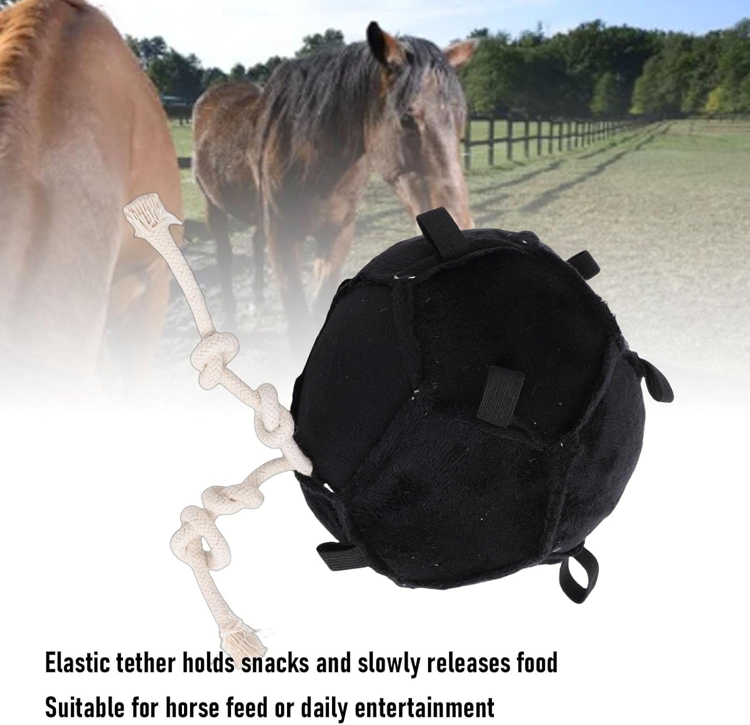 Fockety Horse Treat Ball, Slow Feed Horse Toy with Elastic Tether for Equestrian Training and Stable Entertainment, Encourages Natural Chewing Behavior