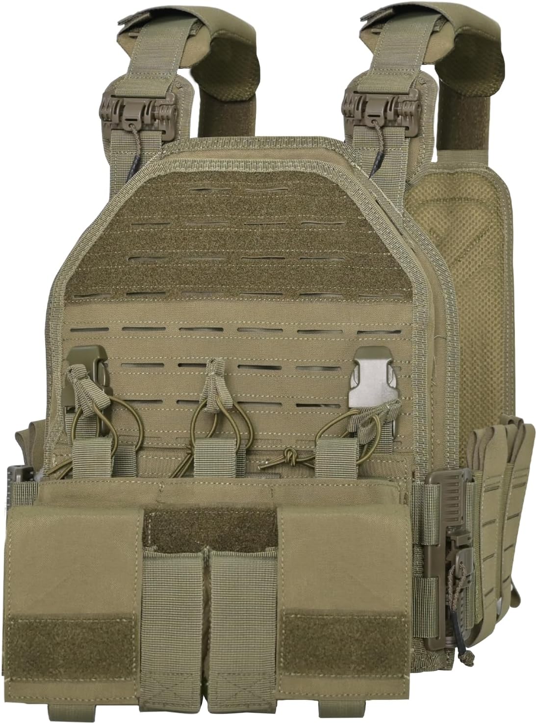Tactical Vest with 4 Mag Pouches,1000D Nylon Molle Plate Carrier,Quick Release,Mesh Back Panel for Airsoft training