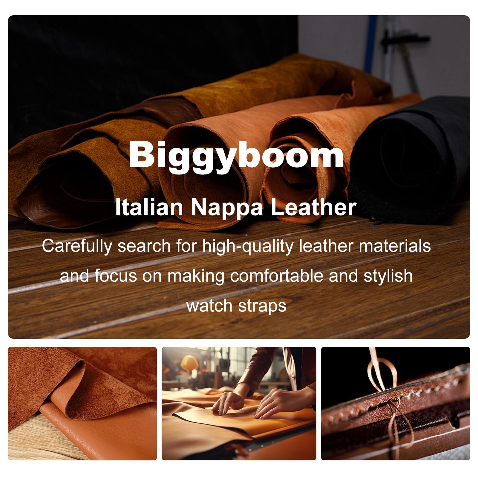 Biggyboom Genuine Leather Band Compatible with Samsung Galaxy Watch 46mm,Watch 3 45mm,Gear S3 Frontier Classic,Top Grain Genuine Leather 22mm Watch Band for Women Men (Light blue)