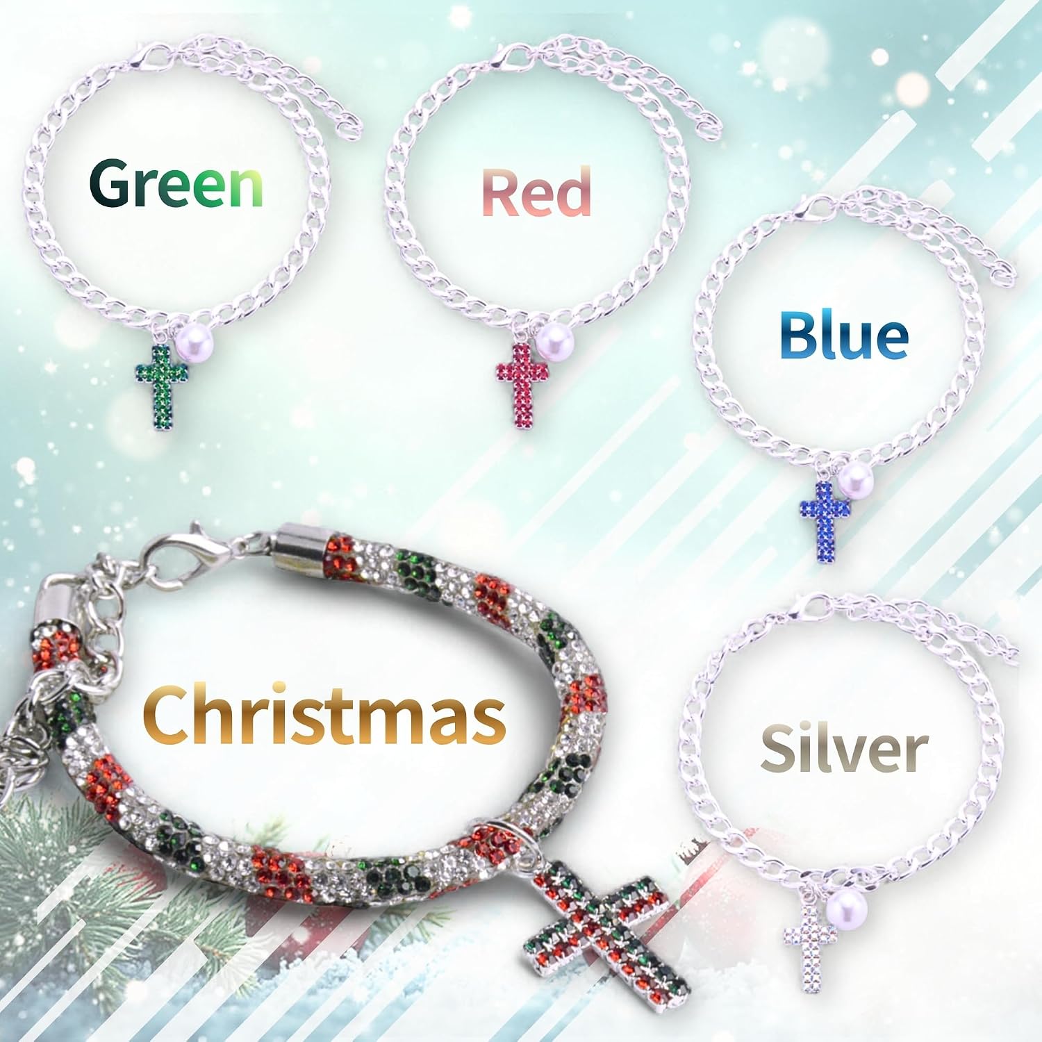 Rhinestones Cross Dog Cat Collar Pearl Silver Chain Necklace, Adjustable Neck Strap Bling Full Diamond Crystal Cute Jewelry for Puppy Small Pets, Wedding Birthday Party Christmas (Christmas, Small) image 3