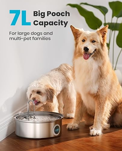 Miniatura 2 de oneisall Fuente de agua para perros, fuente de agua silenciosa para perros, 7 litros230 oz1.8 g, fuente de agua de acero inoxidable para perros con