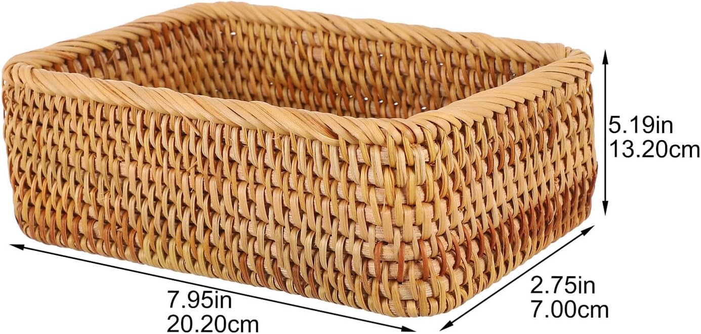 Homoyoyo Hand-woven Rattan Desktop Organizer Basket, Small Square 20x14x7cm, Decorative Snack and Sundries Storage Basket for Home and Office