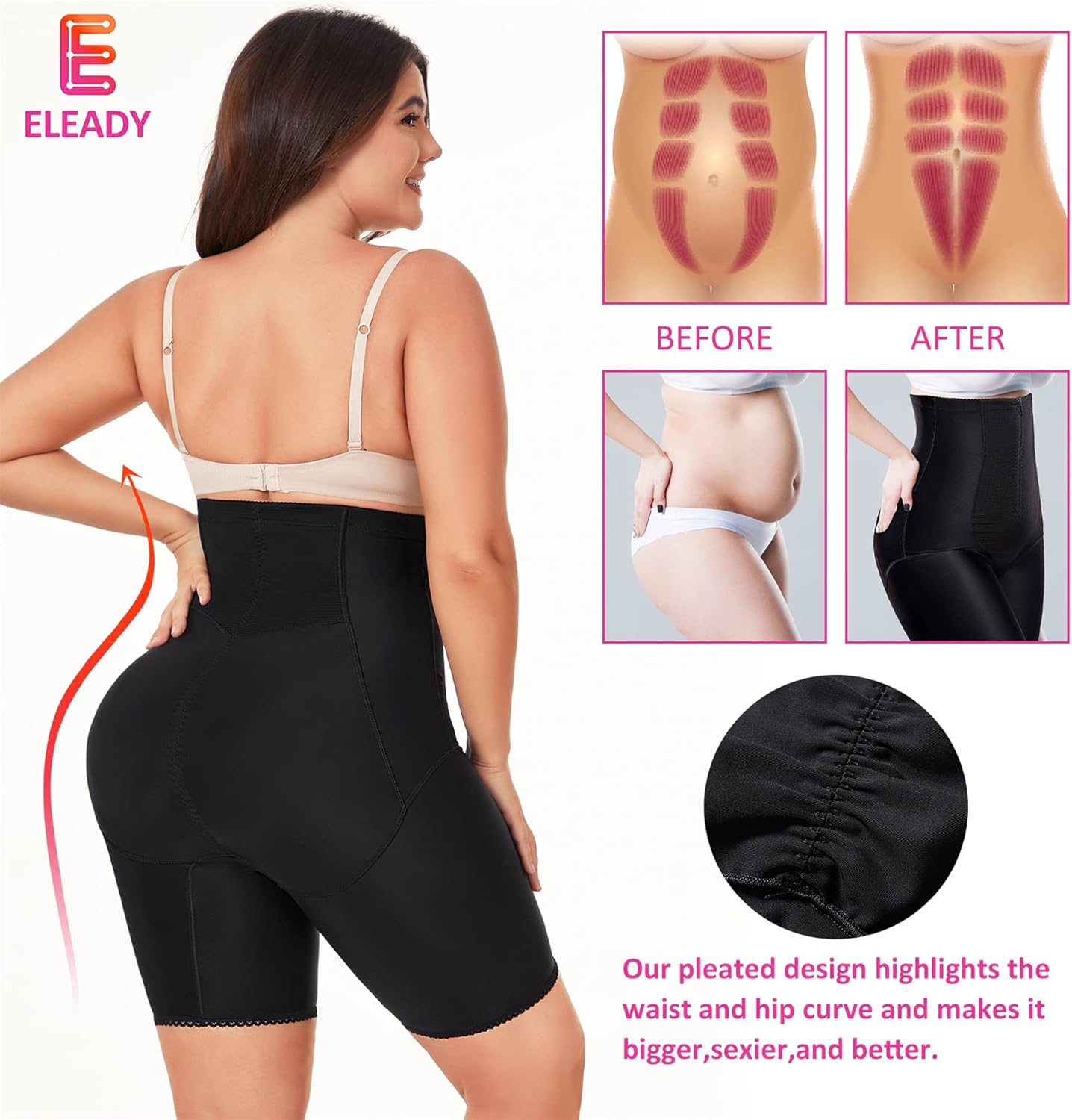 Eleady Womens Waist Trainer Shapewear Hi-Waist Butt Lifter Tummy Control Panties Thigh Slimmer Body Shaper with Zipper - Image 3