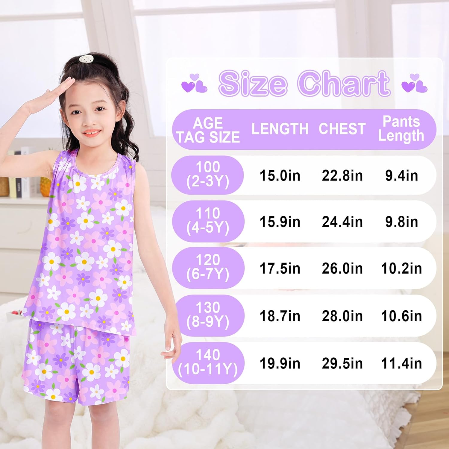 MHJY Toddler Girls Pajamas Sleeveless Pajamas for Kids Soft Tank Top & Shorts Girls Pajama Set - Image 3