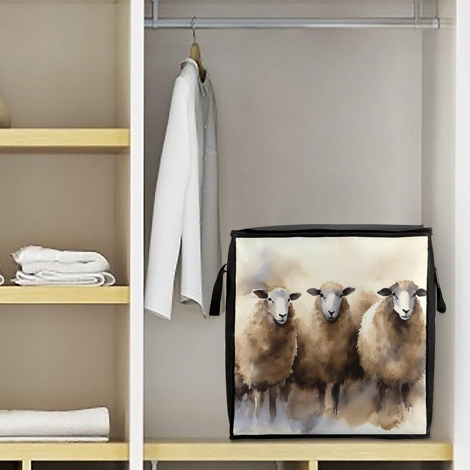 Sheeps Watercolor Storage Bag with Zippers And Handle Extra Large Bedding Comforter Storage Bag Foldable Blanket Storage Bags Fabric Moving Bags for Closet Organizer (70L)