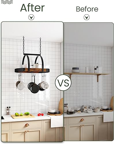 Miniatura 7 de TPR07BF - Estante colgante para ollas, soporte para ollas montado en el techo, organizador de utensilios de cocina con 9 ganchos en forma de S, para