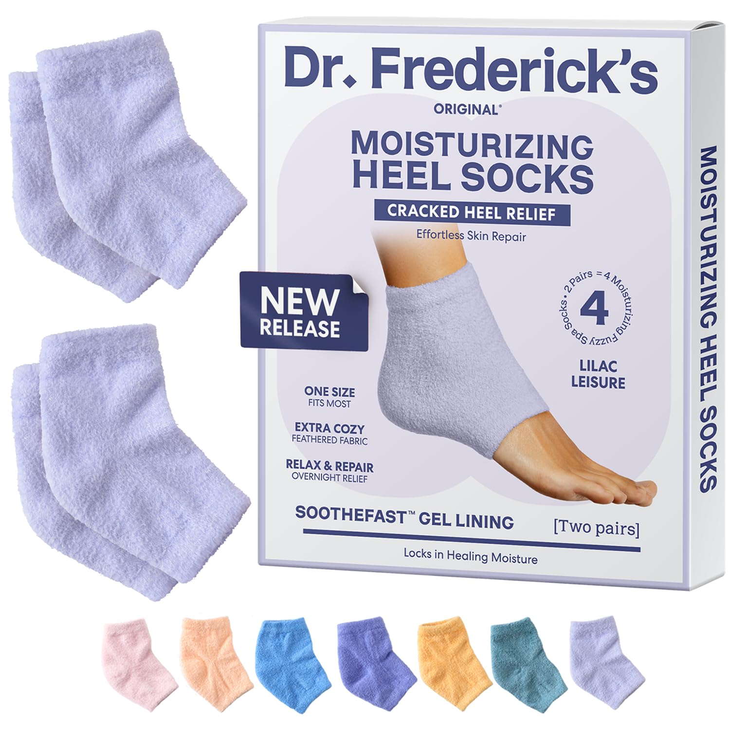 Dr. Frederick's Original Moisturizing Fuzzy Heel Socks - 2 Pairs - Cozy Gel-Lined Sleep Socks for Women & Men - Soothes Dry, Cracked Feet - Heel Repair - Lilac Leisure