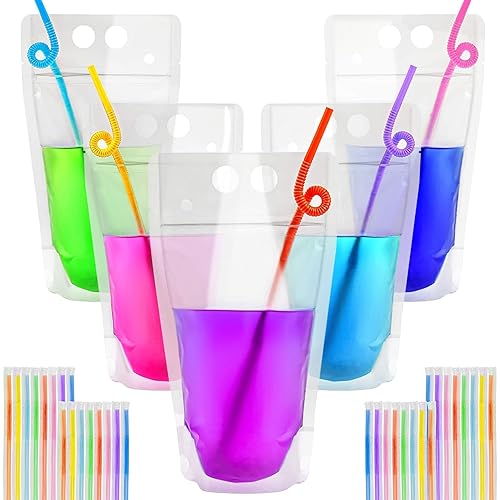 MAQIHAN 100 Drink Pouches with Straws Individually-Wrapped - 17oz Juice