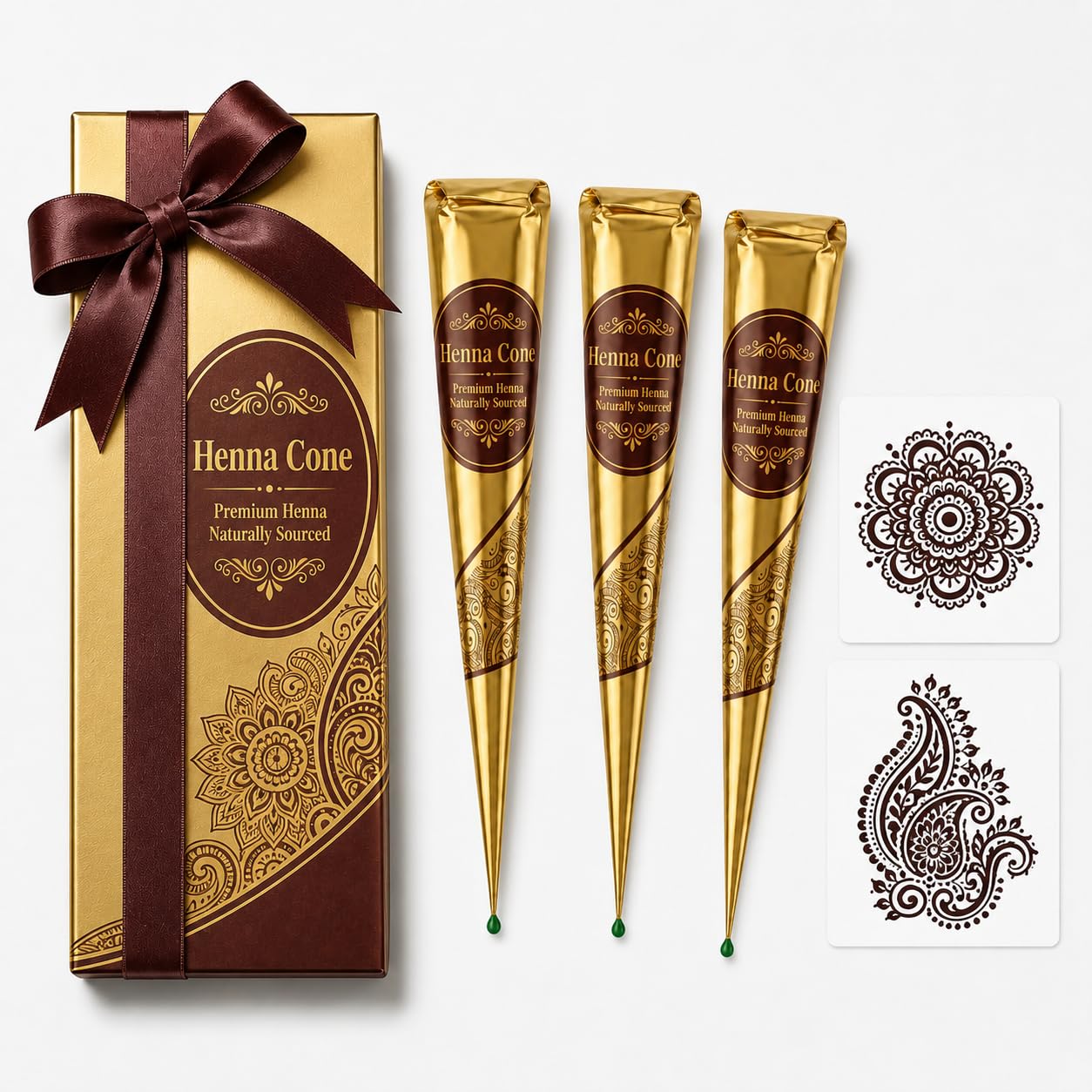 Natural Henna Cones for Hair Color |Ready to Use Henna Leaves Paste | Rich Reddish Brown | Pack of 3 Hena