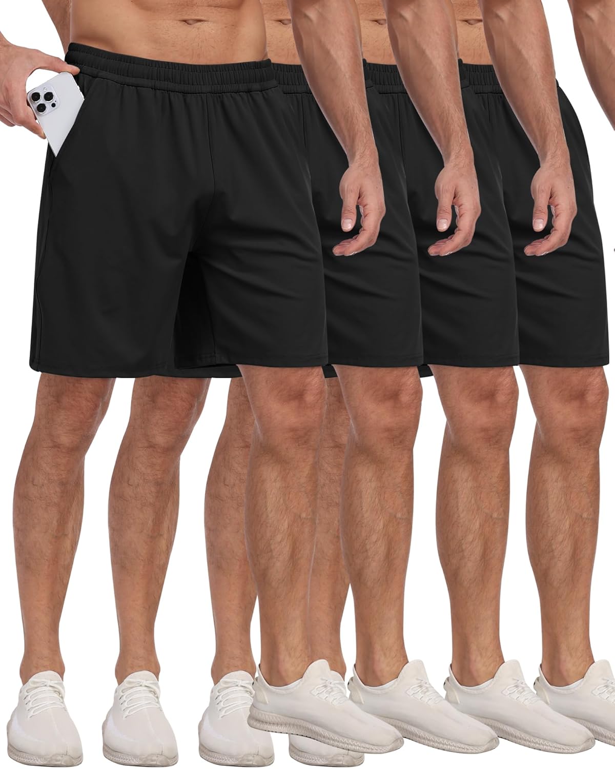 4 Pack Mens Athletic Gym Shorts with Pockets Running Workout Basketball Hiking Shorts for Men