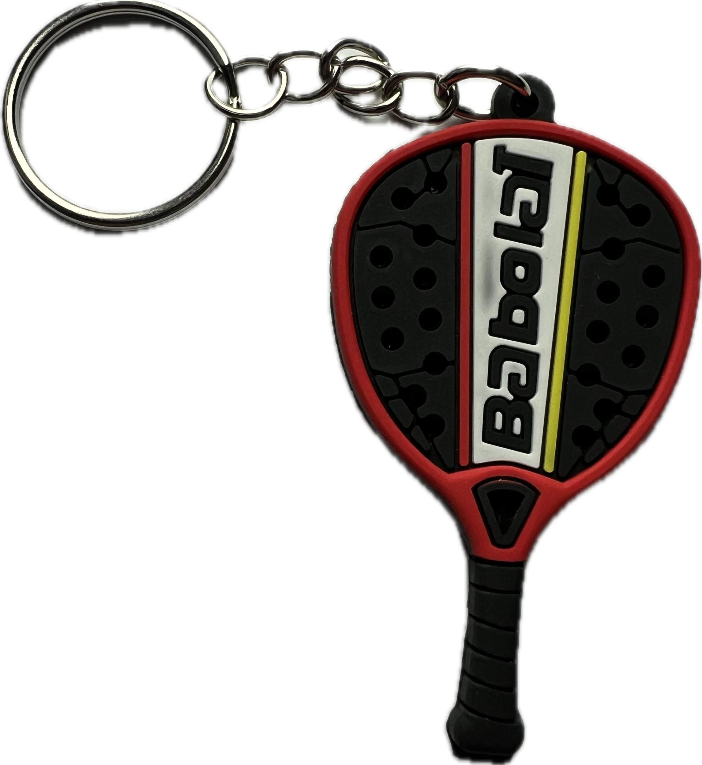 Padel Racquet Keychain with Metal Ring, Black, Red, White and Yellow Design