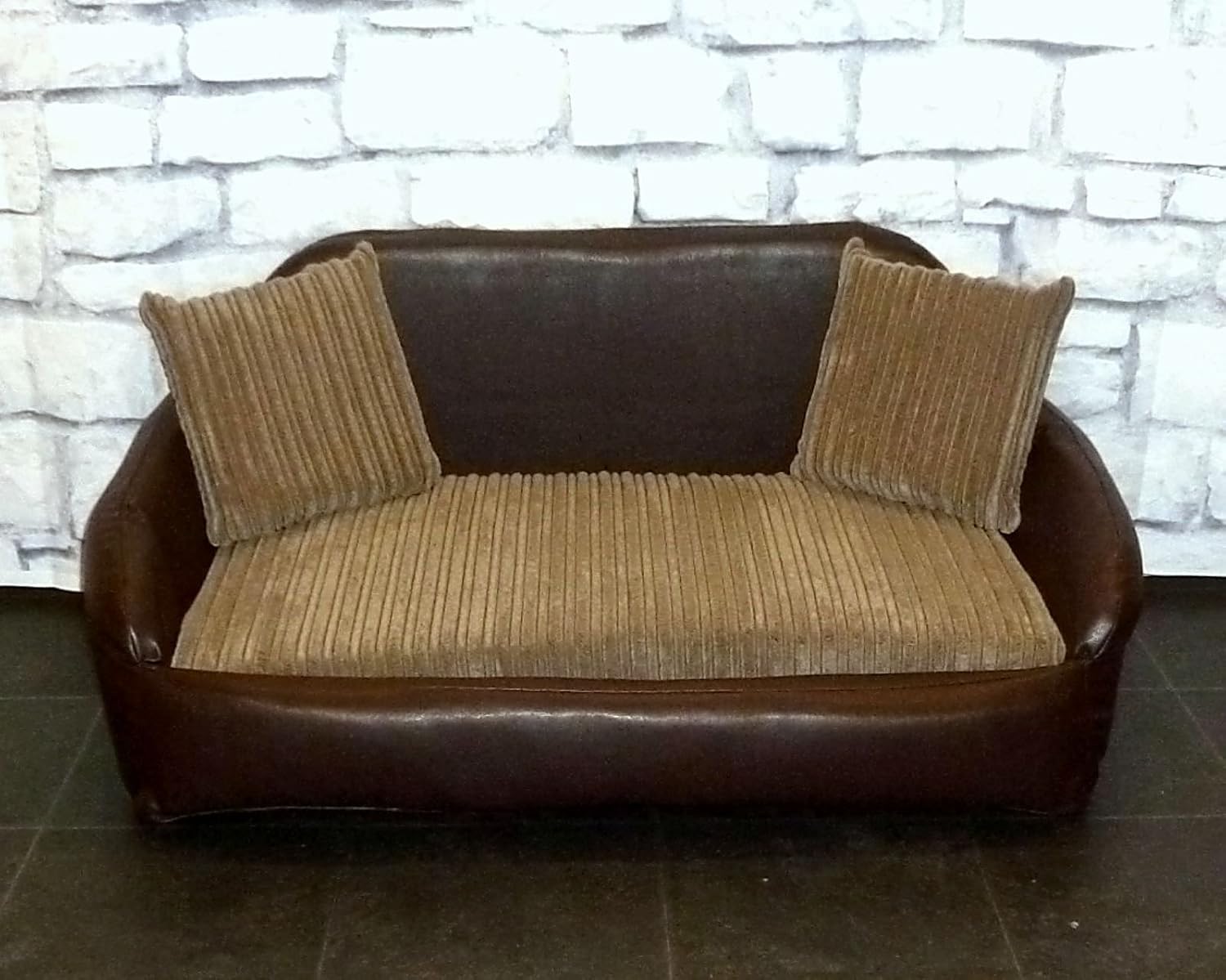 Zippy Faux Leather Sofa Dog Bed Large Brown & Mocha Jumbo Cord