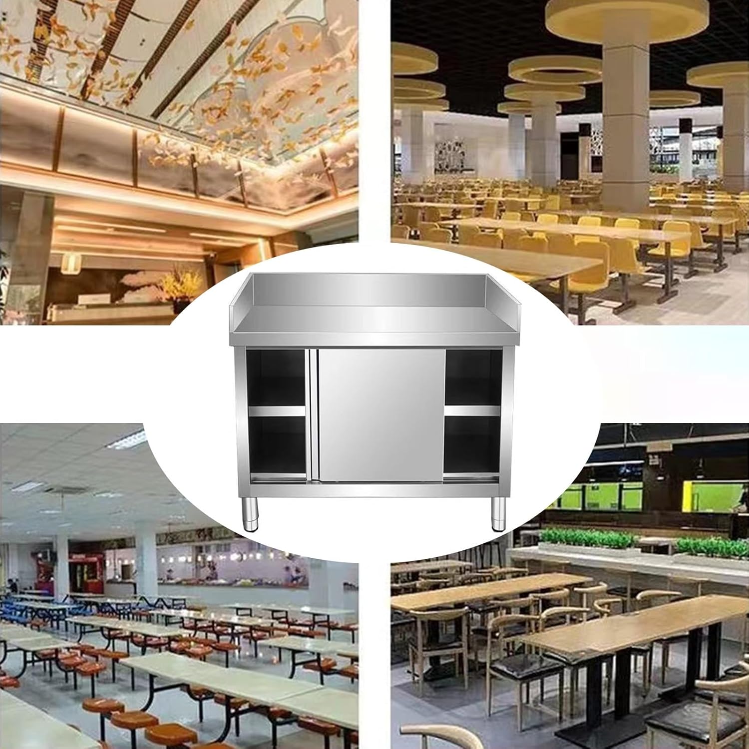 Commercial Stainless Steel Workbench with Enclosure Household and Noodle Casework Chopping Board Metal Table Storage Cabinet with Platform Preparation Table(80x50x80cm)