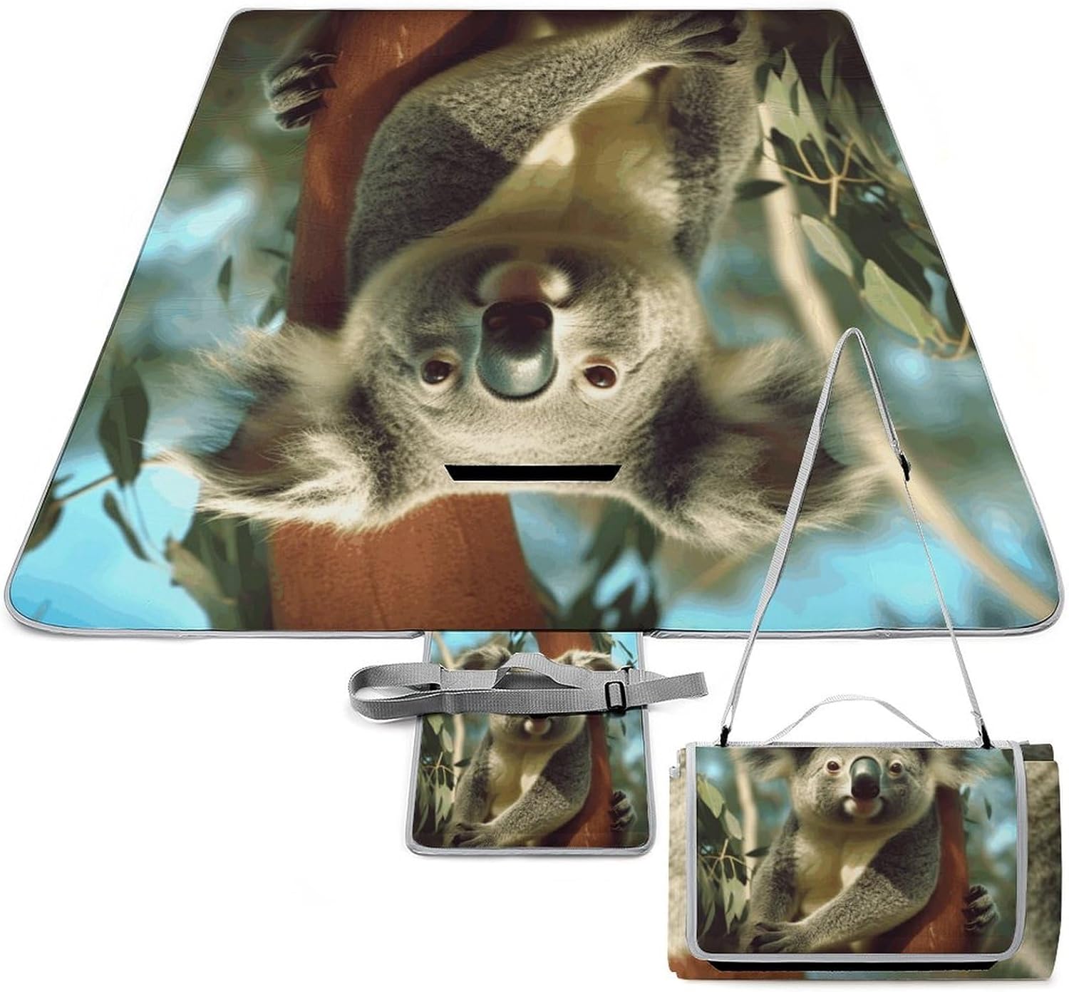 Bear Koala Waterproof Picnic Blanket 58.3''x58.3'',Portable and Foldable Picnic Mat with Handle,Outdoor Blankets for Lawn Park Beach Travel