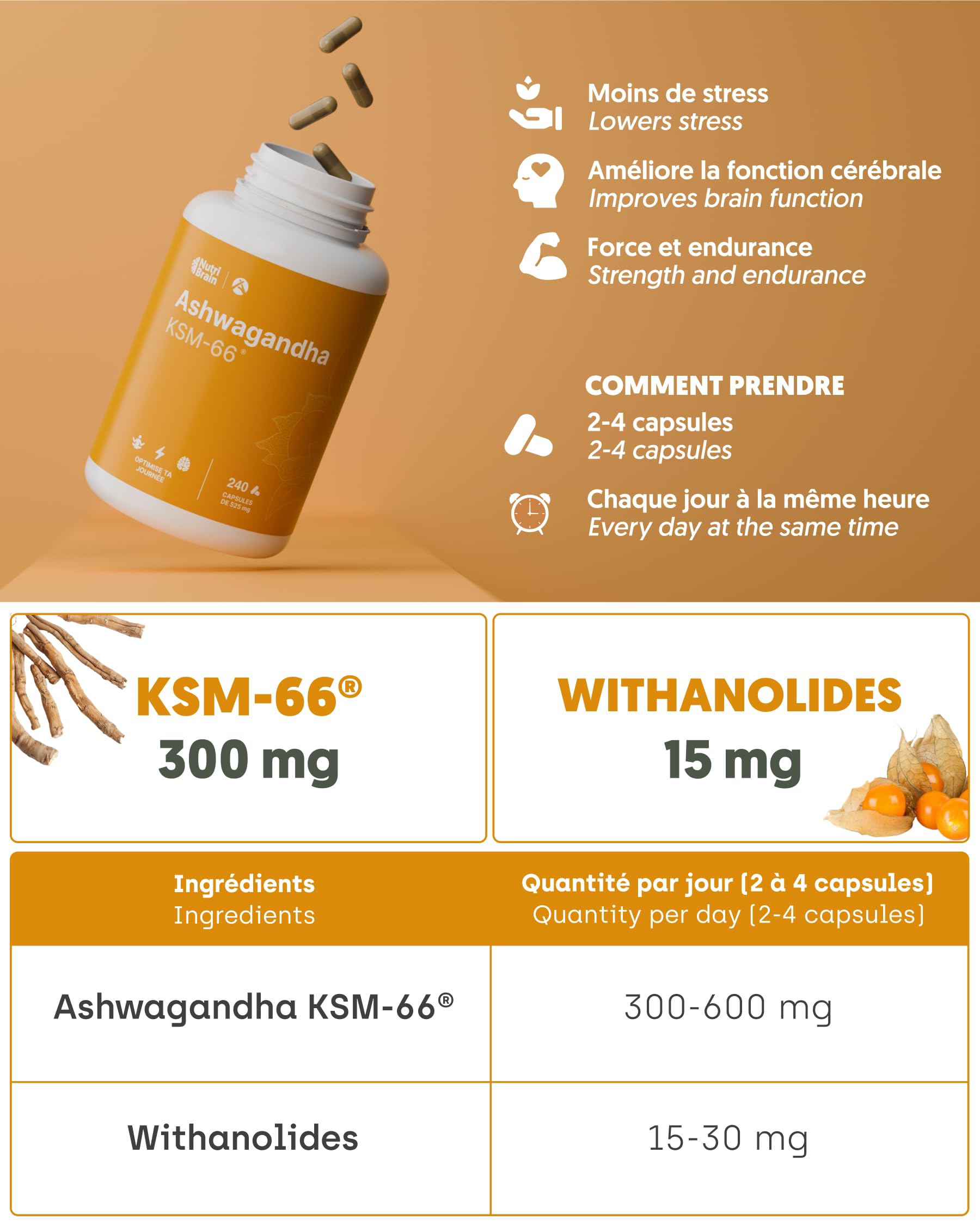 Ashwagandha KSM-66® 9000mg - 240 Gélules | Extra Fort 5% Withanolides | Anti Stress, Sommeil, Énergie | Longue Durée | Dosage Elevé: 600mg Extrait Concentré 15:1