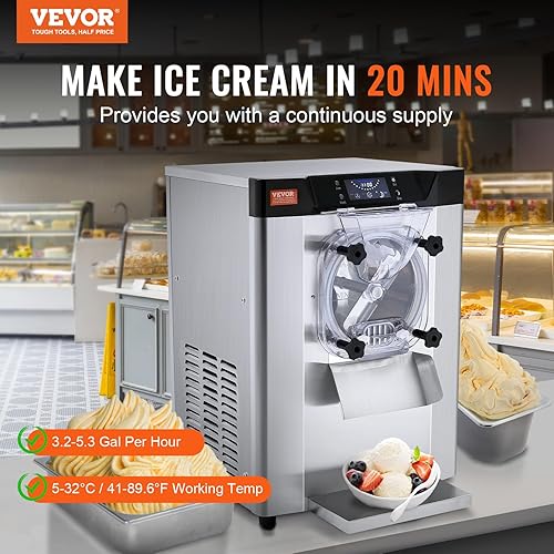 Miniatura 2 de VEVOR Máquina Comercial para Hacer Helados, Rendimiento de 12 L/H, 1713W Máquina para Helados Duros de Un Solo Sabor de Encimera, Cilindro de Acero