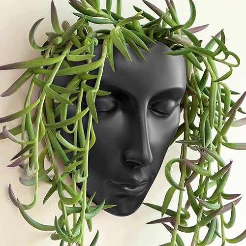 Miniatura 9 de Florero de cerámica, maceta blanca de escultura moderna, florero en forma de flor seca de cara humana, maceta colgante de pared para centros de