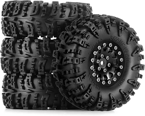 Miniatura 15 de INJORA Juego de neumáticos de rueda de 1.3 pulgadas S5 Swamp Claw Mud Terrain Tire 2.756 * 1.063 in para 1/18 1/24 RC Crawler Car (negro dorado)