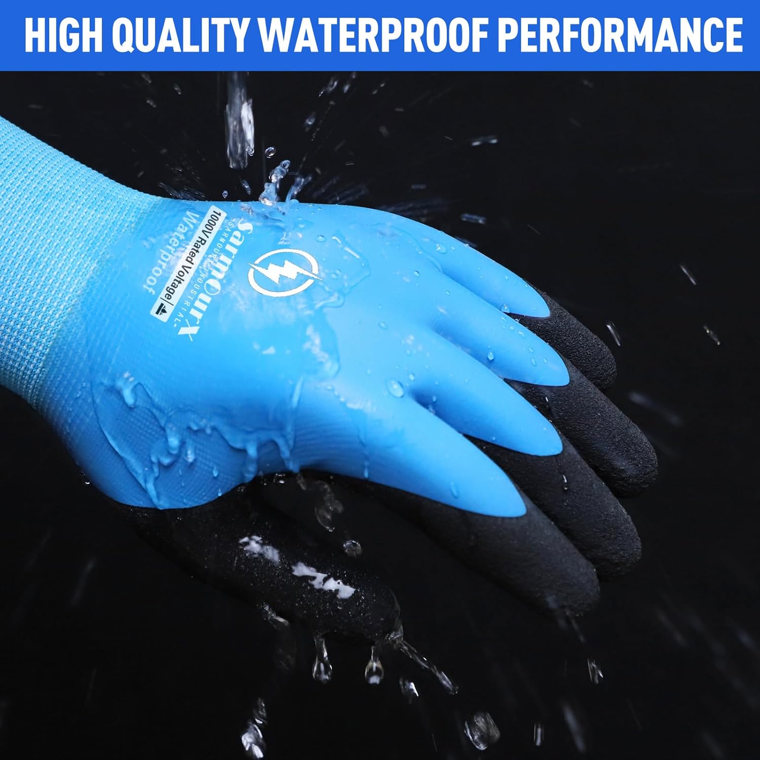 Electrician Insulated Gloves 1000V High Voltage, Waterproof for Palm Rubber Non-Slip Electrical Gloves