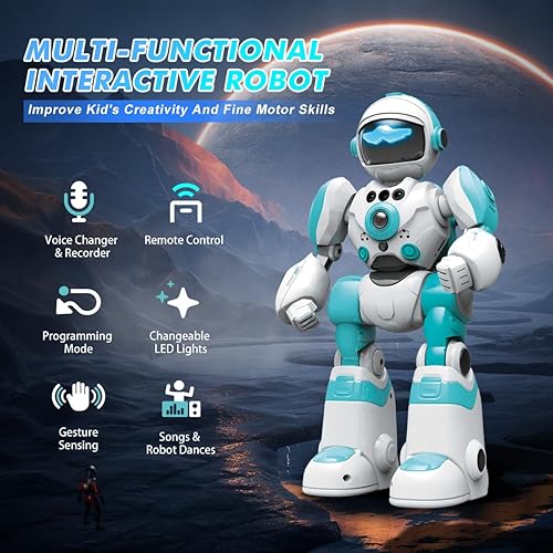 Miniatura 3 de VATOS Juguetes robot para niños, 2 piezas de robot de control remoto con control de grabación de voz y detección de gestos, funciones de baile de