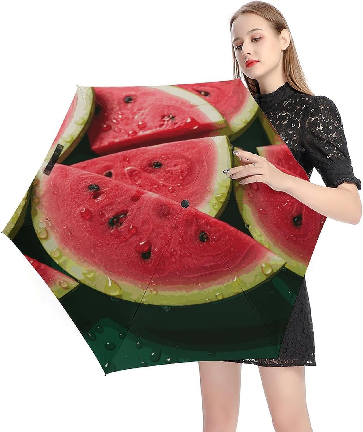 Watermelon Beautiful Umbrella, Strongest Windproof 5-Fold Travel Umbrellas, Premium Portable Folding Umbrella for Rain & Sun, Compact Umbrellas for Purse Backpack, Outdoor & Gifts