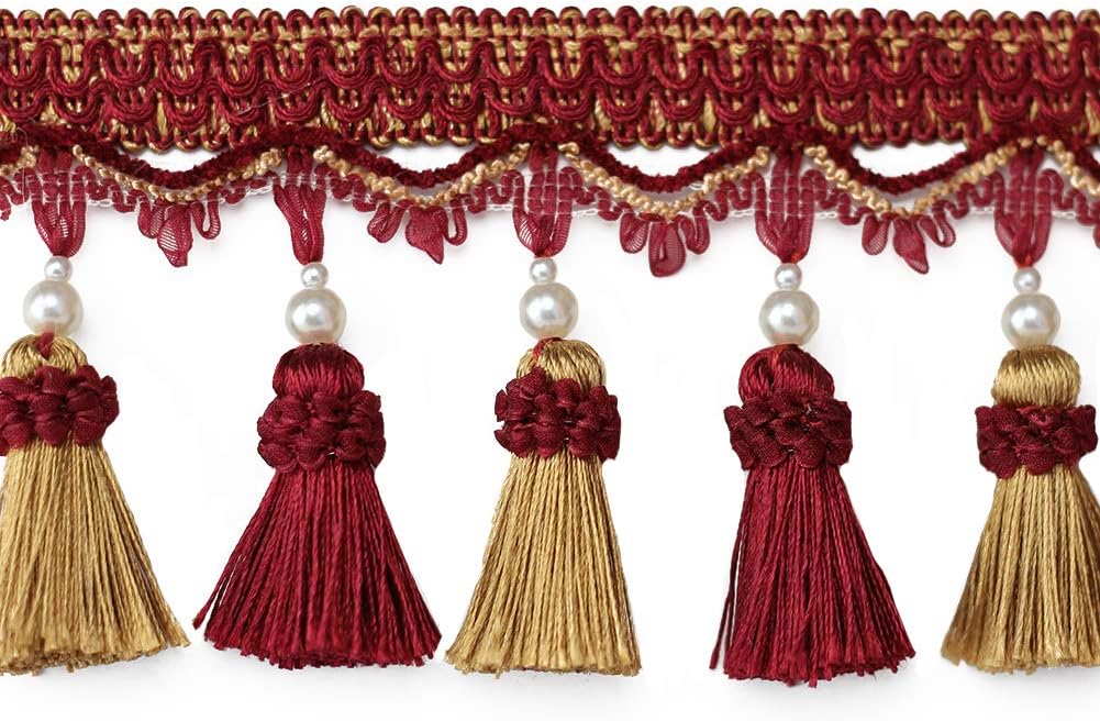 BEL AVENIR Tassel Fringe Trim 6.5 Yard x 3.15 Inches Luxury Beaded Tassel Fringing Trimmings - Red