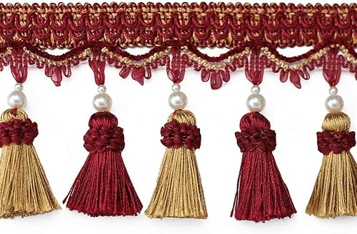 Miniatura 10 de BEL AVENIR Borla Fringe Trim 6.5 Yarda x 3.15 Pulgadas De Lujo Con Cuentas Borlas Borlas Borlas - Beige