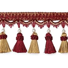 BEL AVENIR Tassel Fringe Trim 6.5 Yard x 3.15 Inches Tassel Fringes | Luxury Beaded, Fringing Trimmings, Handmade, Sewing Upholstery Trim - Red