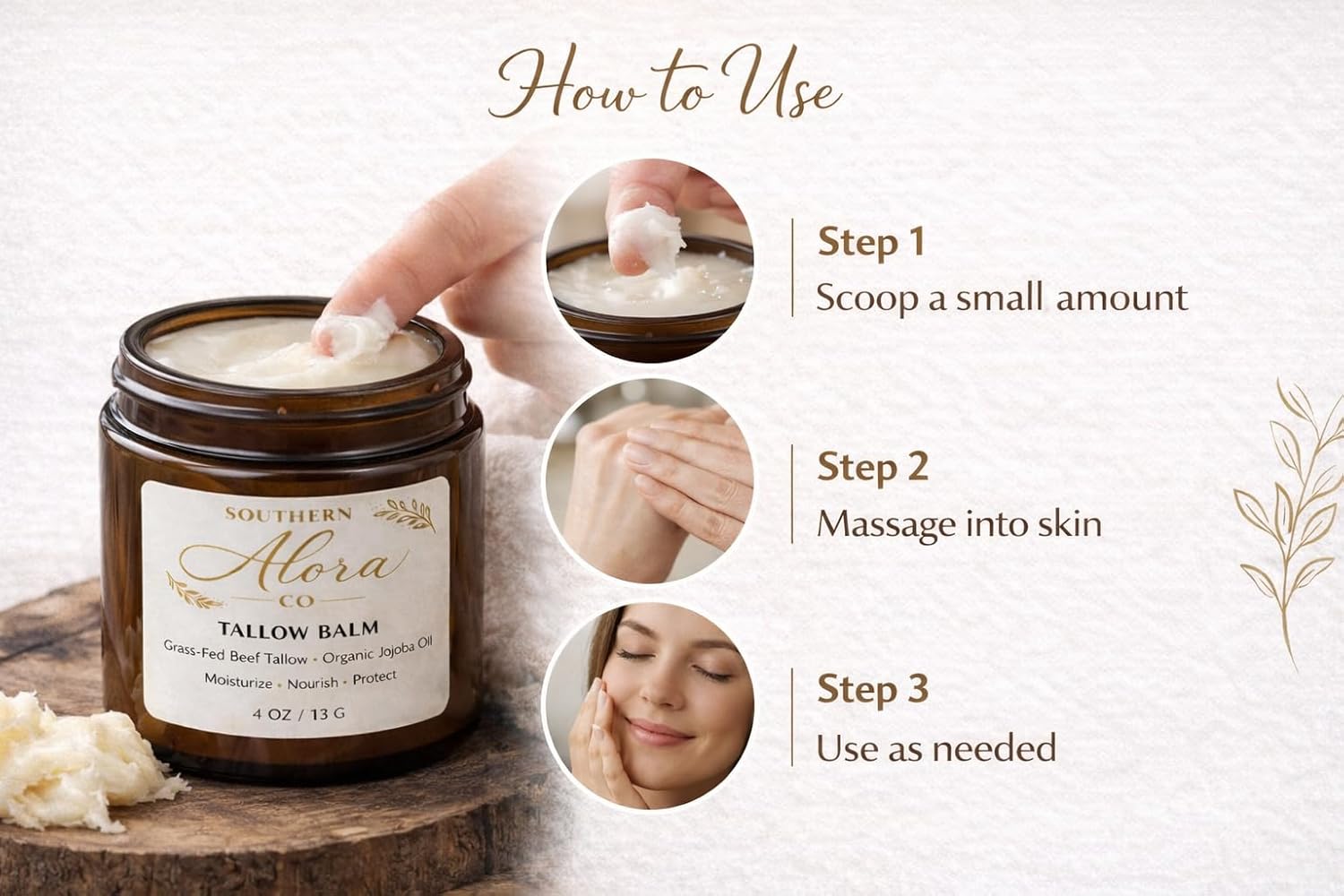 Grass Fed Beef Tallow Moisturizer for Face & Skin – Natural Tallow Balm Face Cream with Organic Jojoba Oil – Deep Hydration for Dry Sensitive Skin – Unscented 4 oz