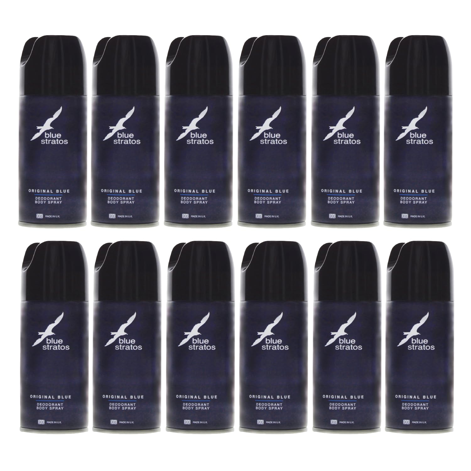 Deodorant Body Spray Multi-Pack, Original Blue for Men, Classic Scent of Cedarwood, Vanilla, and Musk, 12 x 150ml