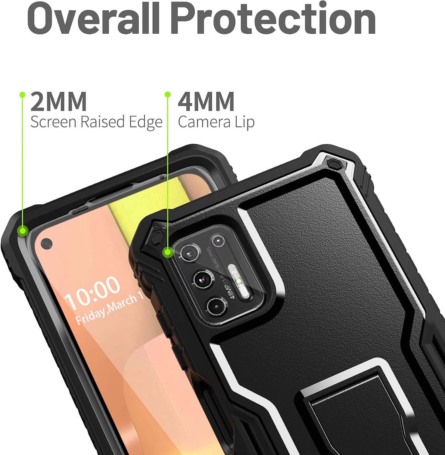 FITO for Moto G Stylus 2021 Case, Dual Layer Shockproof Heavy Duty Case for Motorola G Stylus 2021 Phone with Screen Protector, Built-in Kickstand (Black)