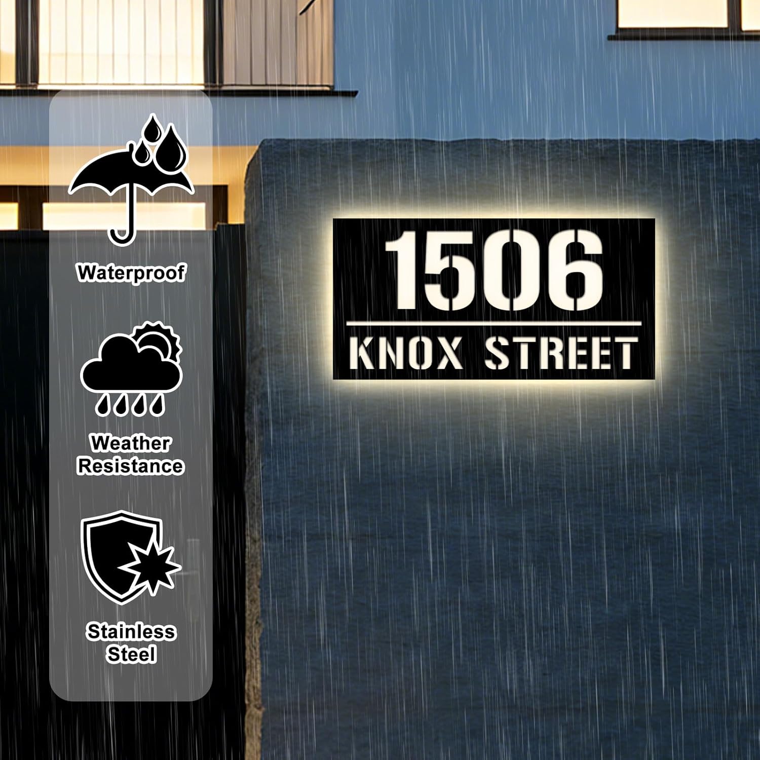 Custom Solar House Numbers for Outside, Personalized lighted Address Sign with LED Illumination, Waterproof Modern Metal Plaque, Personalized Light Up Address Number for Home, Yard Door. (Custom illuminated Address Plaque)