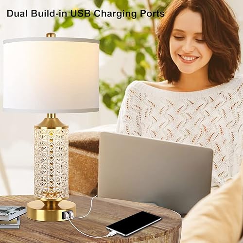 Miniatura 3 de QiMH Juego de 2 lámparas de mesa con puertos USB, lámpara de noche moderna con luz LED de noche para dormitorio, lámparas de mesita de noche para